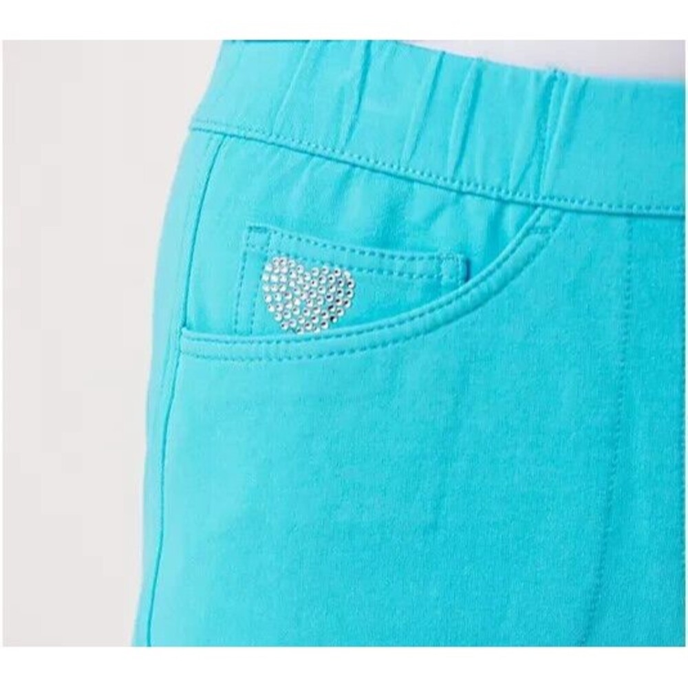 Womens Quacker Factory Dream Jeannes S Capri Turquoise Blue Pull On Pants Rhines - Picture 8 of 10
